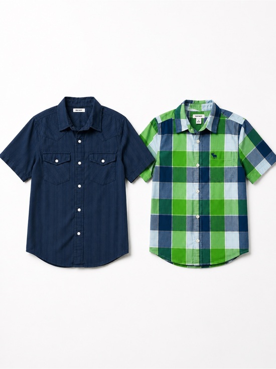 Old Navy Other - Old Navy Boys Shirts Size 10 Lot of 2 Western Pearl Snap Plaid Short Sleeve